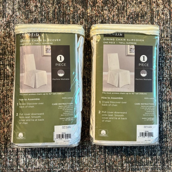 ❌SOLD❌ NEW Set of 2 SureFit Long Dining Chair Slipcovers - Twill White Supreme - Picture 6 of 11